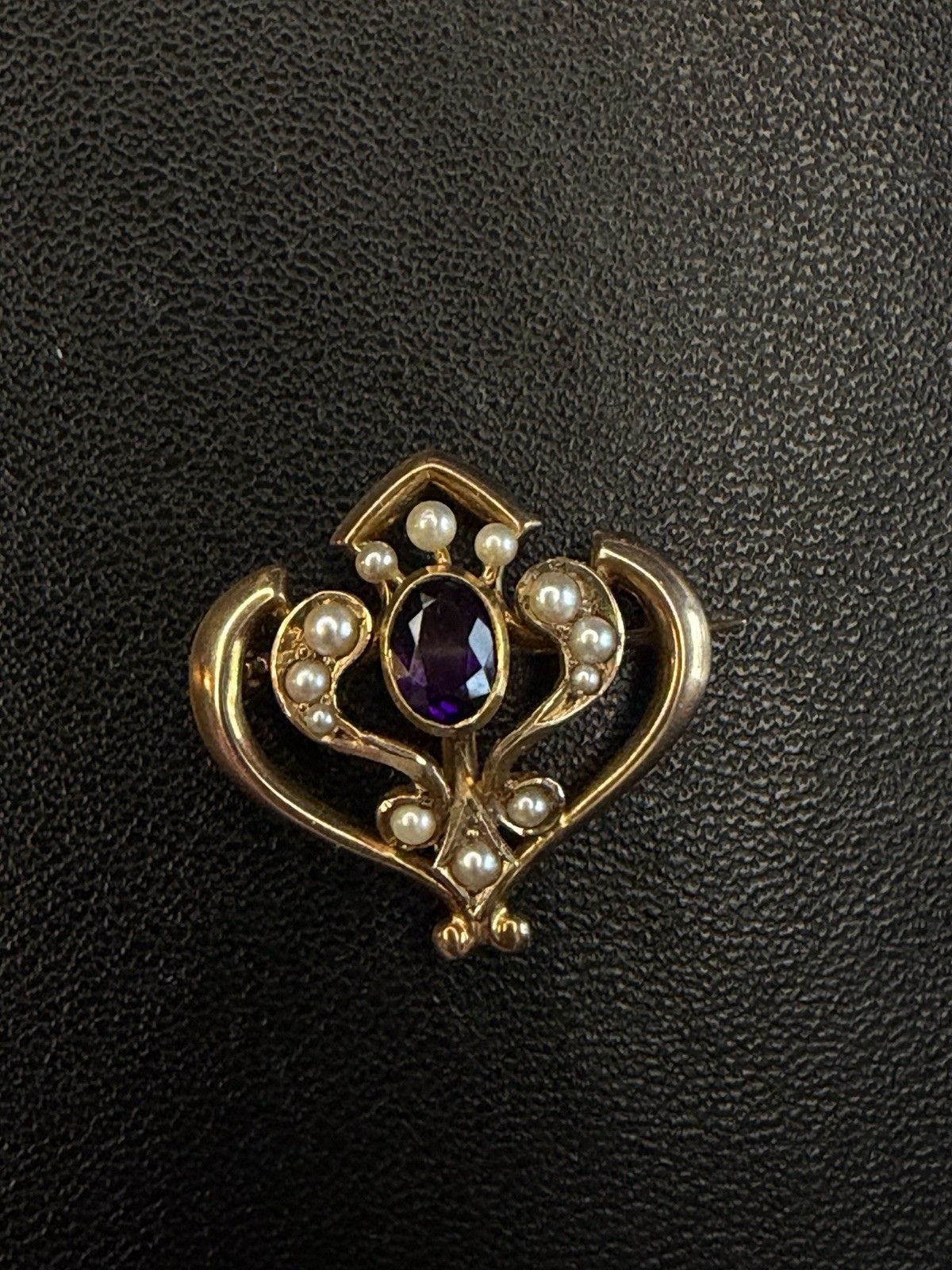 Antique Victorian 14K Gold Amethyst Seed Pearl Convertible Brooch Pendant