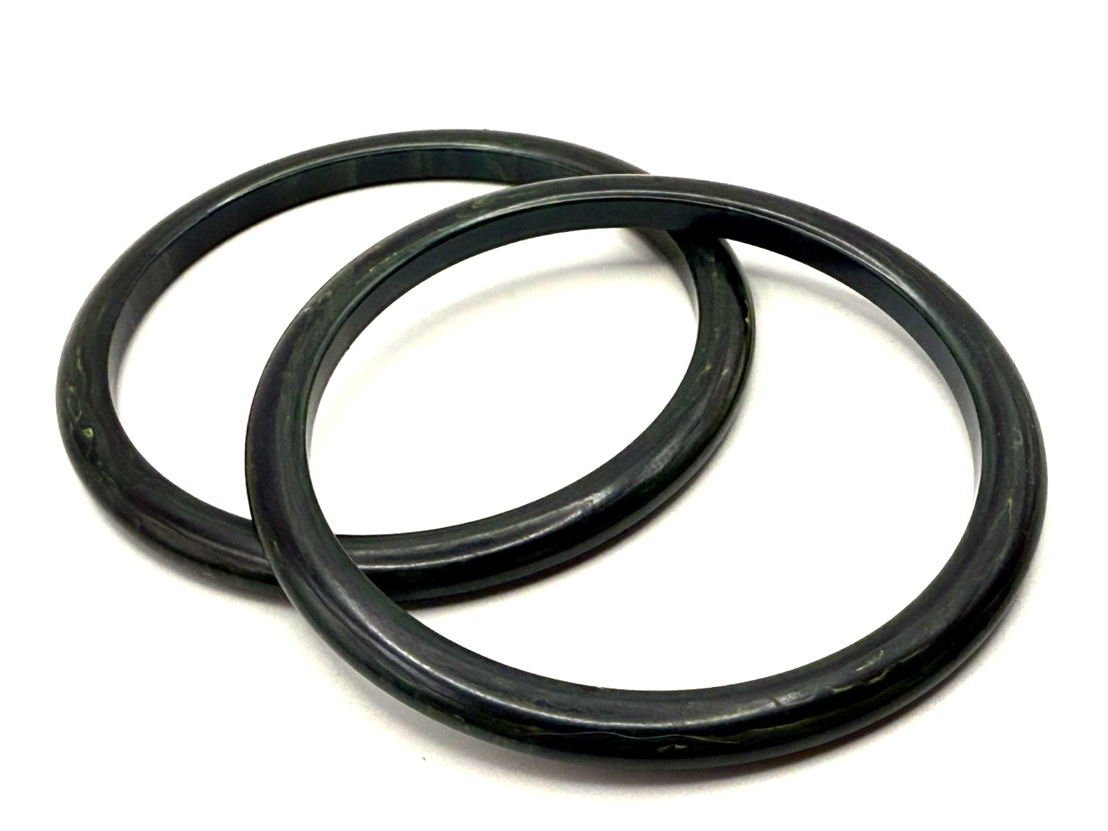 Vintage Dark Green Bakelite Bracelet Thin Bangles Stackable Set of 2