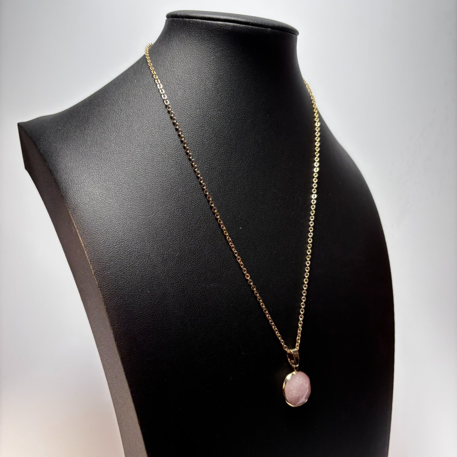 Pendant Necklace Gold Tone Delicate Rose Quartz Pendant