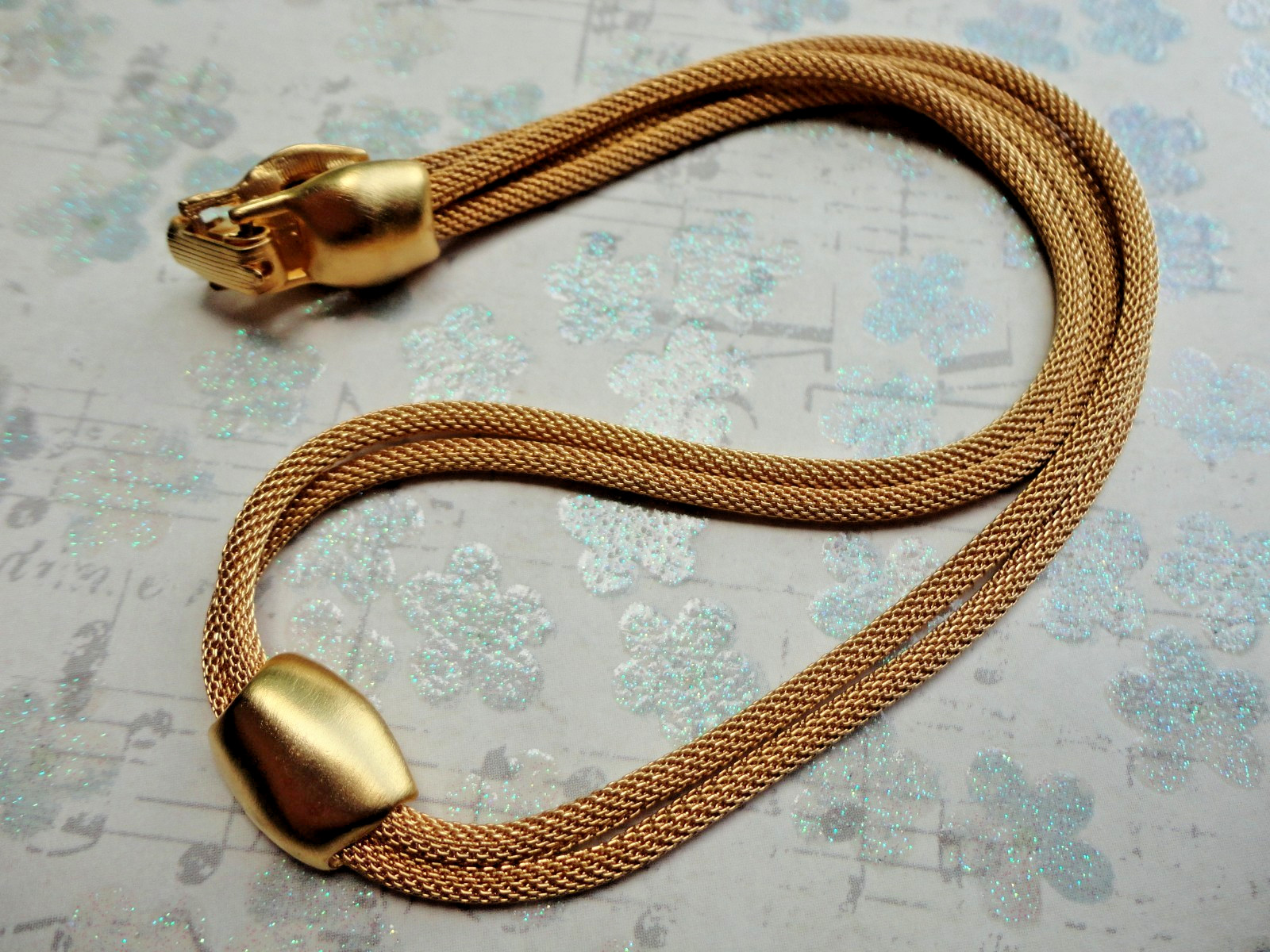 VTG ’80S ESTATE MINIMALIST MOD YELLOW GOLDTONE DOUBLE MESH TUBE CHAIN NECKLACE
