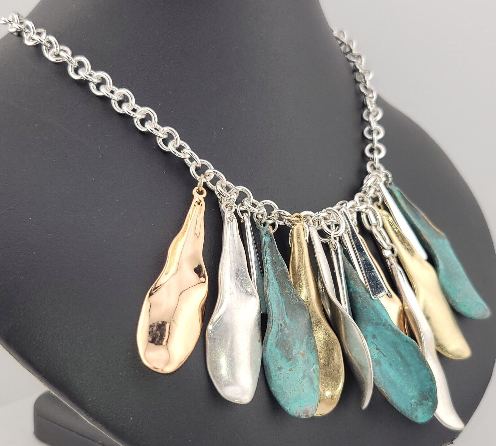 Vintage Signed RLM Robert Lee Morris 🥄Spoon Necklace Oxidized Brass Silver Gold