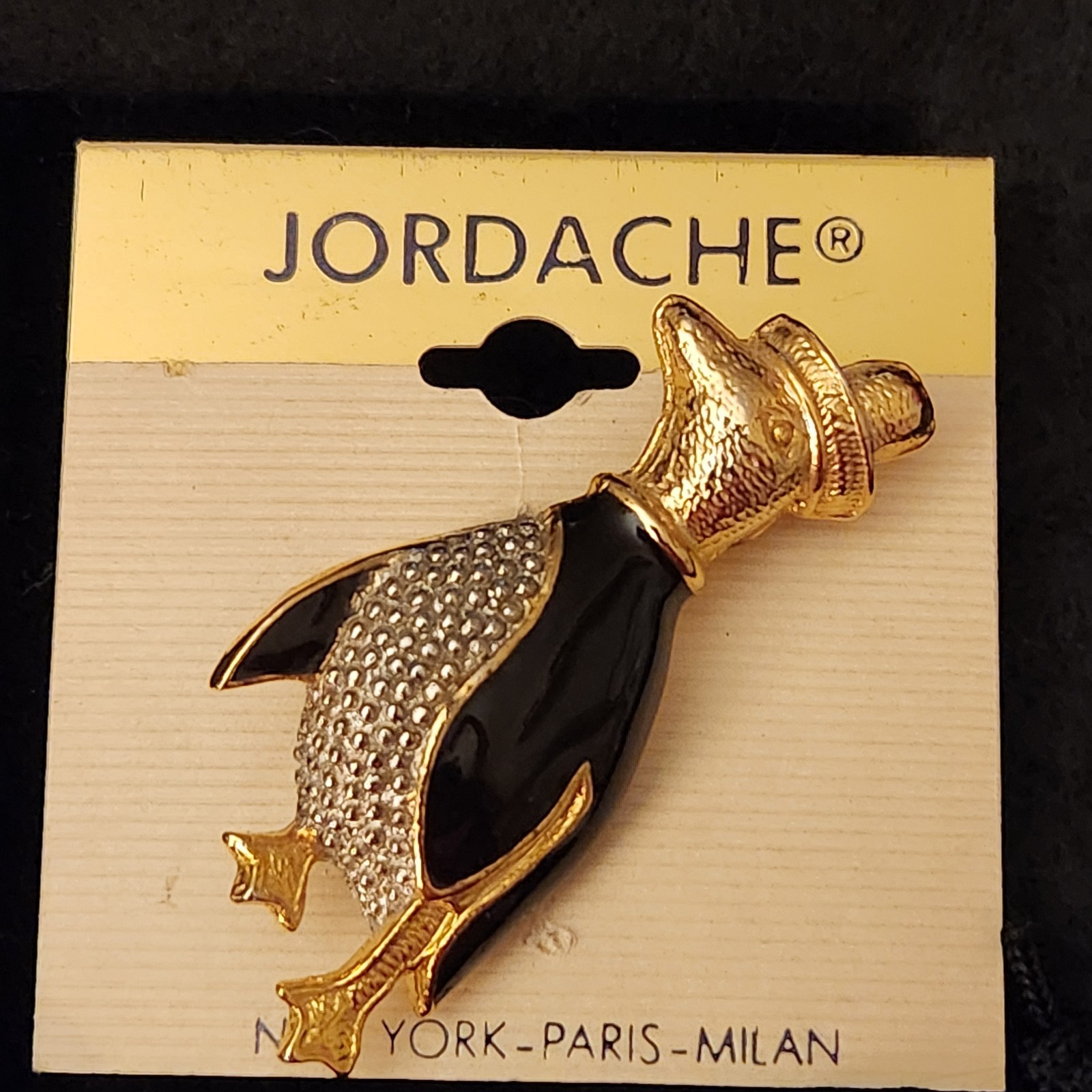 Vintage Jordache Gold and Black Penguin Brooch Pin 1980-1990s