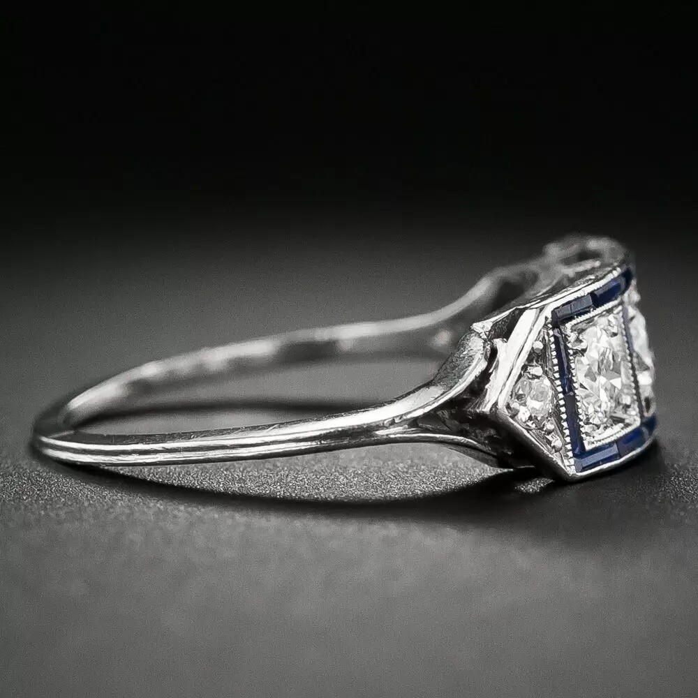 1.20CTW White Round Cut Simulated Diamond Three Stone Art Deco 925 Silver Ring