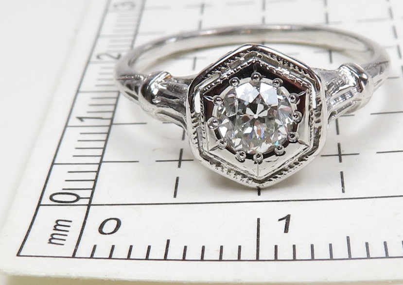 Antique Art Deco 1920’s Diamond Engagement Ring 18KW Size 6 UK-L1/2 EGL USA