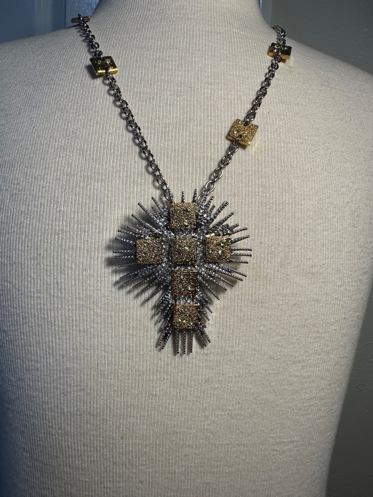 Real Collectibles by Adrienne Spike Cross Cz Pendant Long Necklace Box