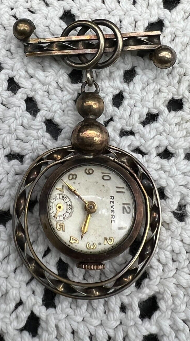 Revere Ladies Lapel Pendant Brooch Bubble Glass Watch-Works