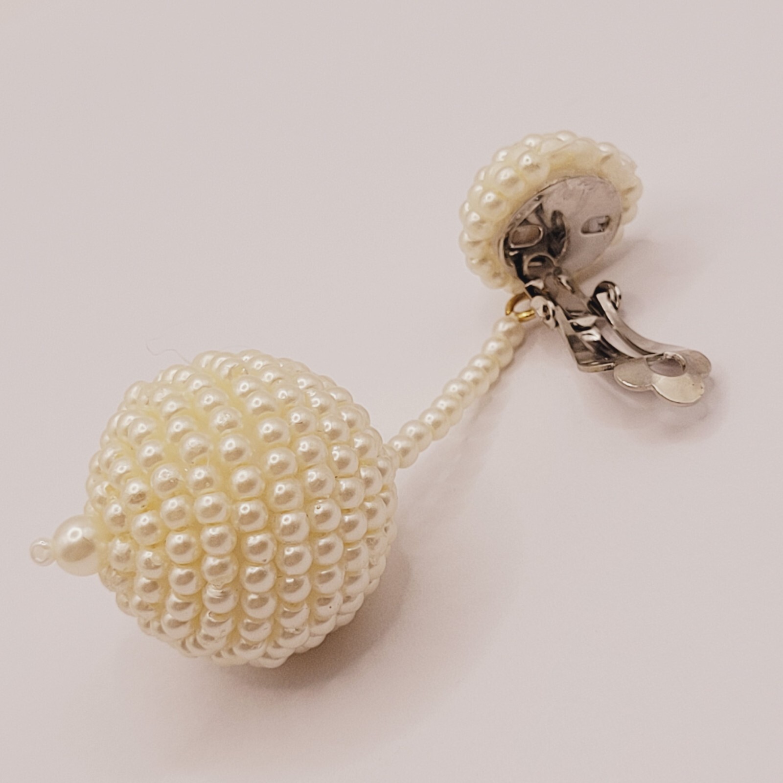 Unique Ball Drop Dangle with Faux Pearl Long Beaded Costume Clip On Earrings