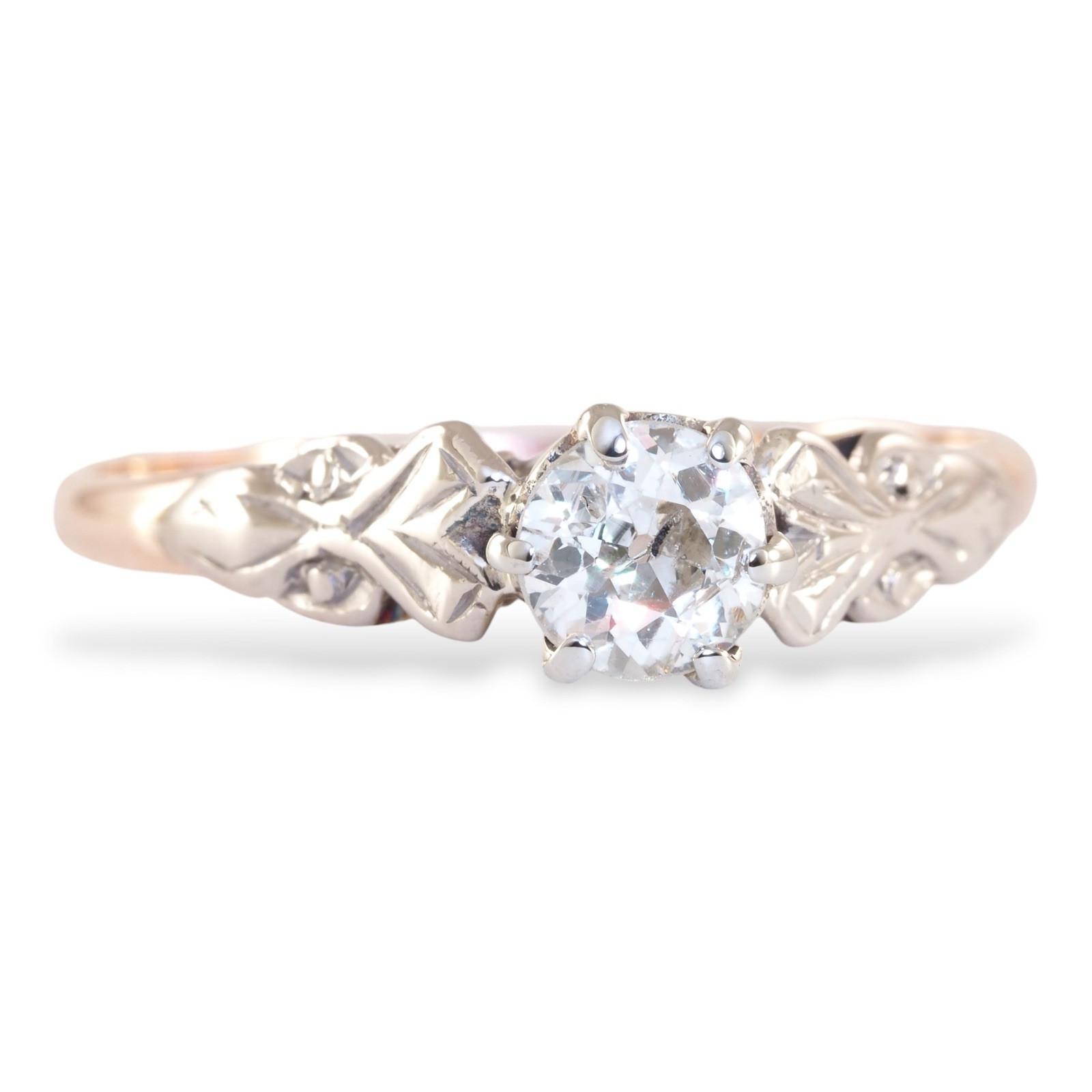 LUMINOUS POISE 1920s Deco 18K Gold & Platinum Set Old European Cut Diamond Ring