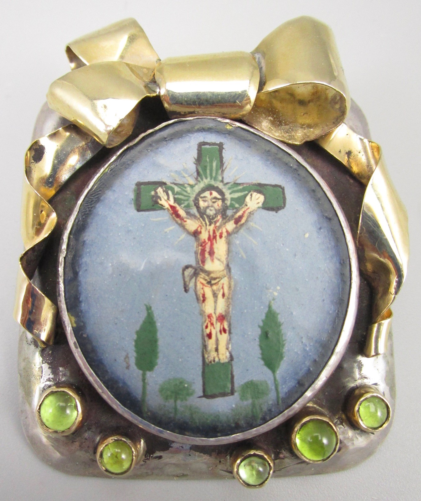RARE OOAK DIAN MALOUF STERLING 14K ANTIQUE CRUCIFIX  BROOCH PENDANT $3800 RETAIL