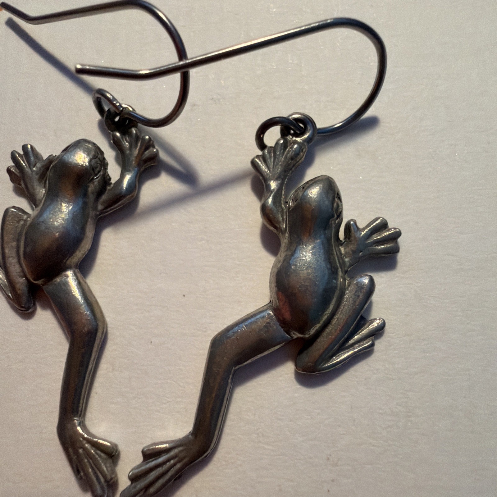 Jim Clift Pewter french Hook jumping tree frog drop dangle Pierced Earrings