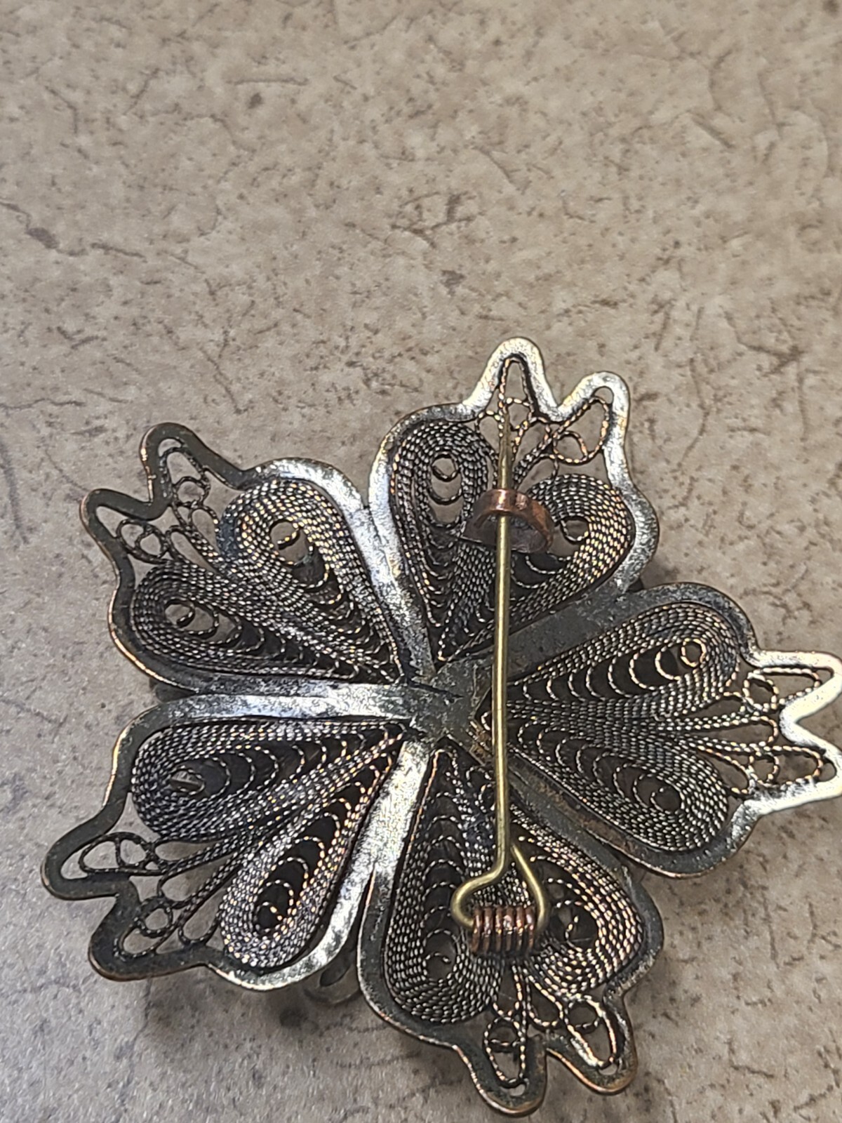 Vintage Filigree 800 Silver Flower Star Brooch Pin Swirl Layered Open Work