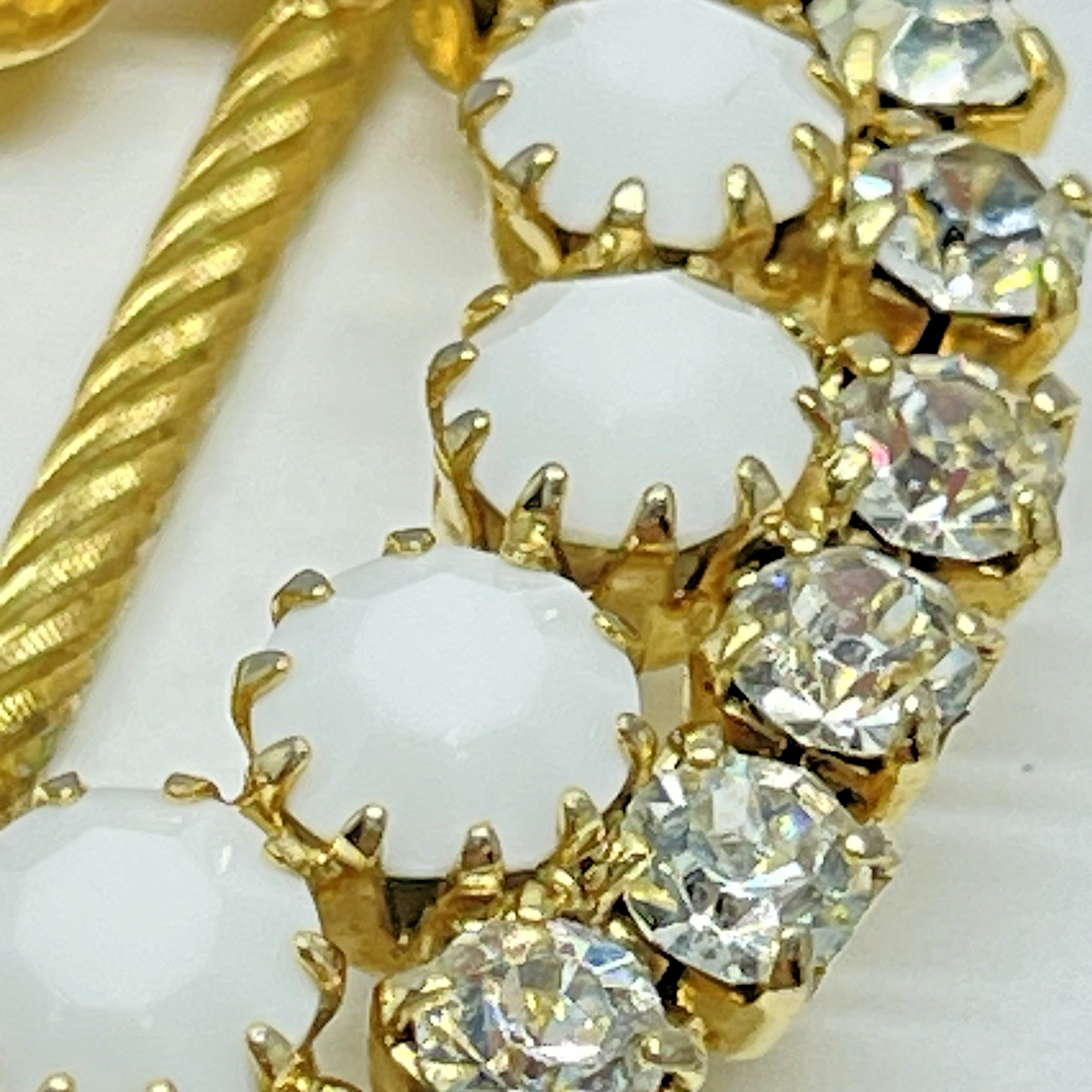 Vintage Gold Tone Oval Scarf Slide Rhinestones And Faceted Milk Stones