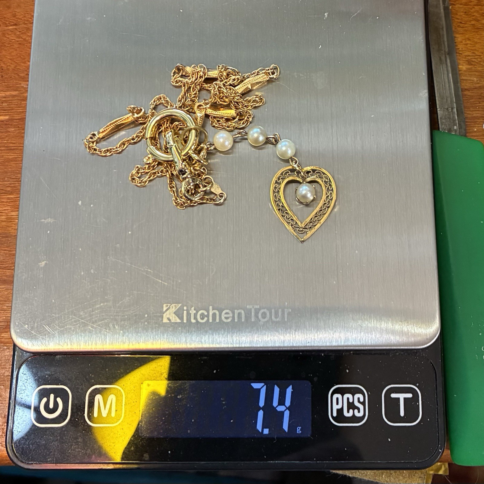 Stunning Vintage 12k Gold Filled Pocket Watch Chain FOB, Dog Clip, Heart Charm