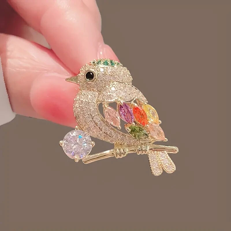 Fashionable Bird Brooch Pin With Rhinestone Accents Clothing Lapel Pin Free Ship