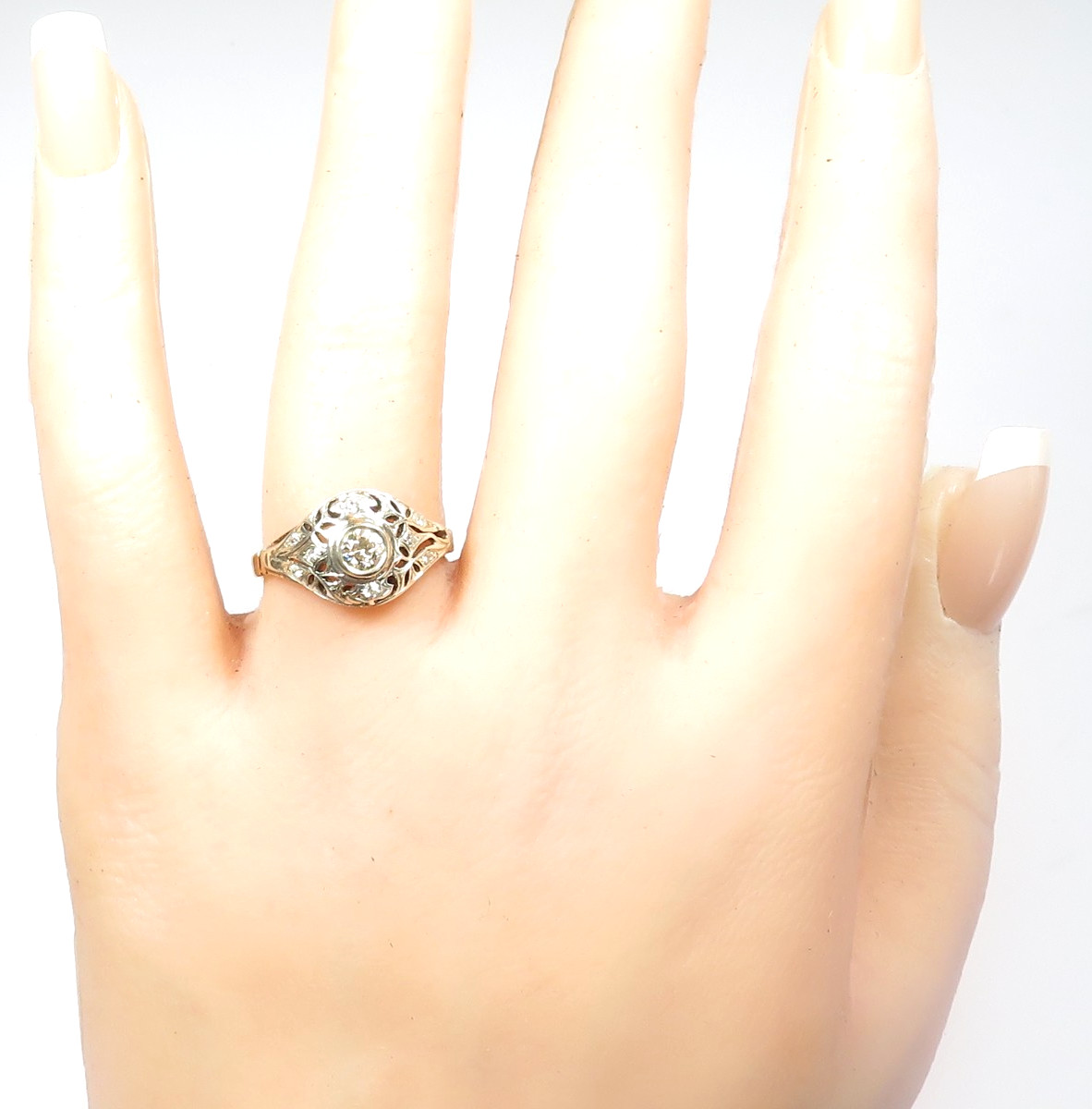 Victorian Edwardian 14KY Silver Diamond Engagement Ring Size 7 UK-N1/2 EGL USA