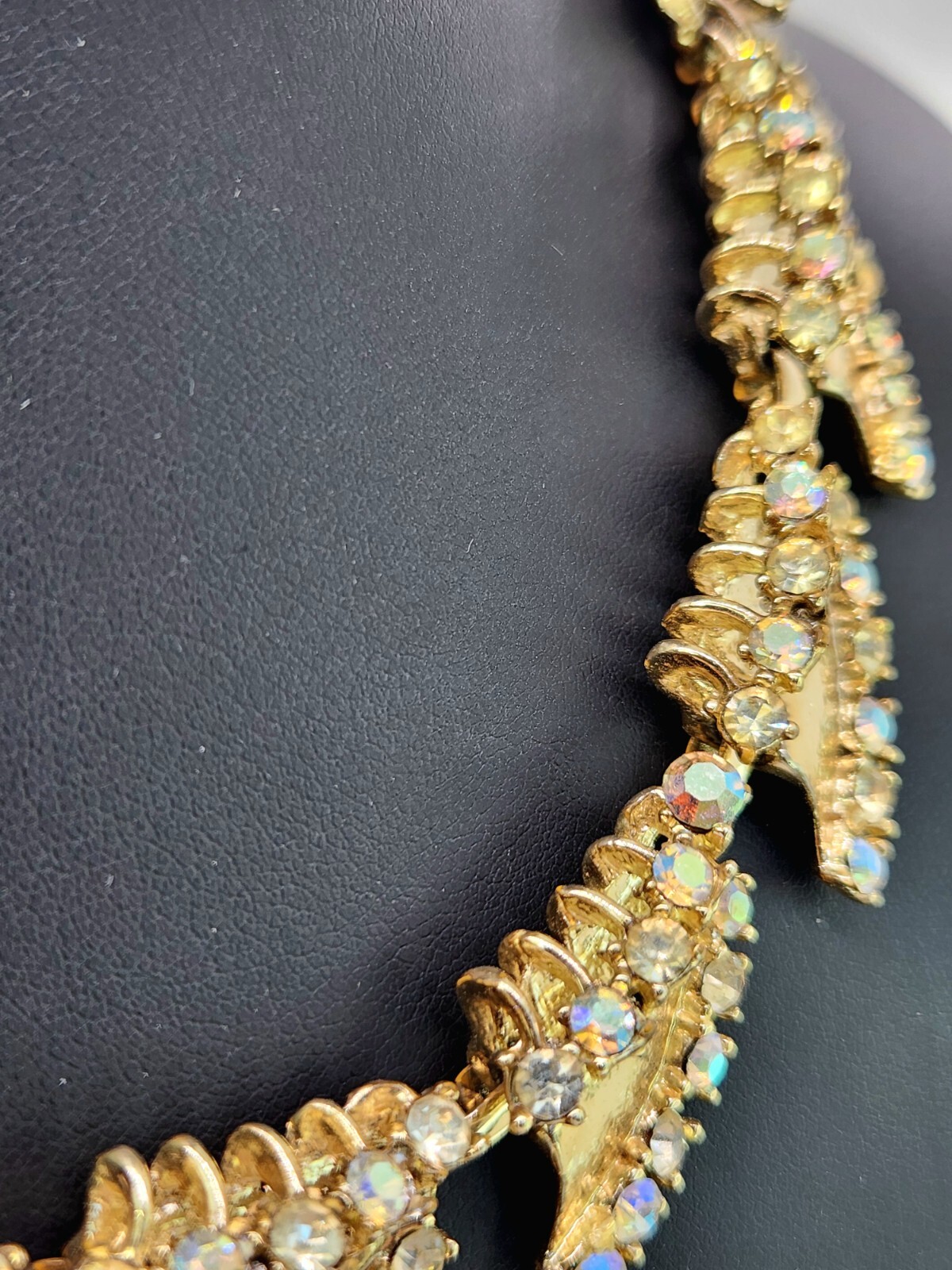 Vintage Brutalist 15″-17″ Choker Necklace AB Rhinestones Statement Piece 1950s