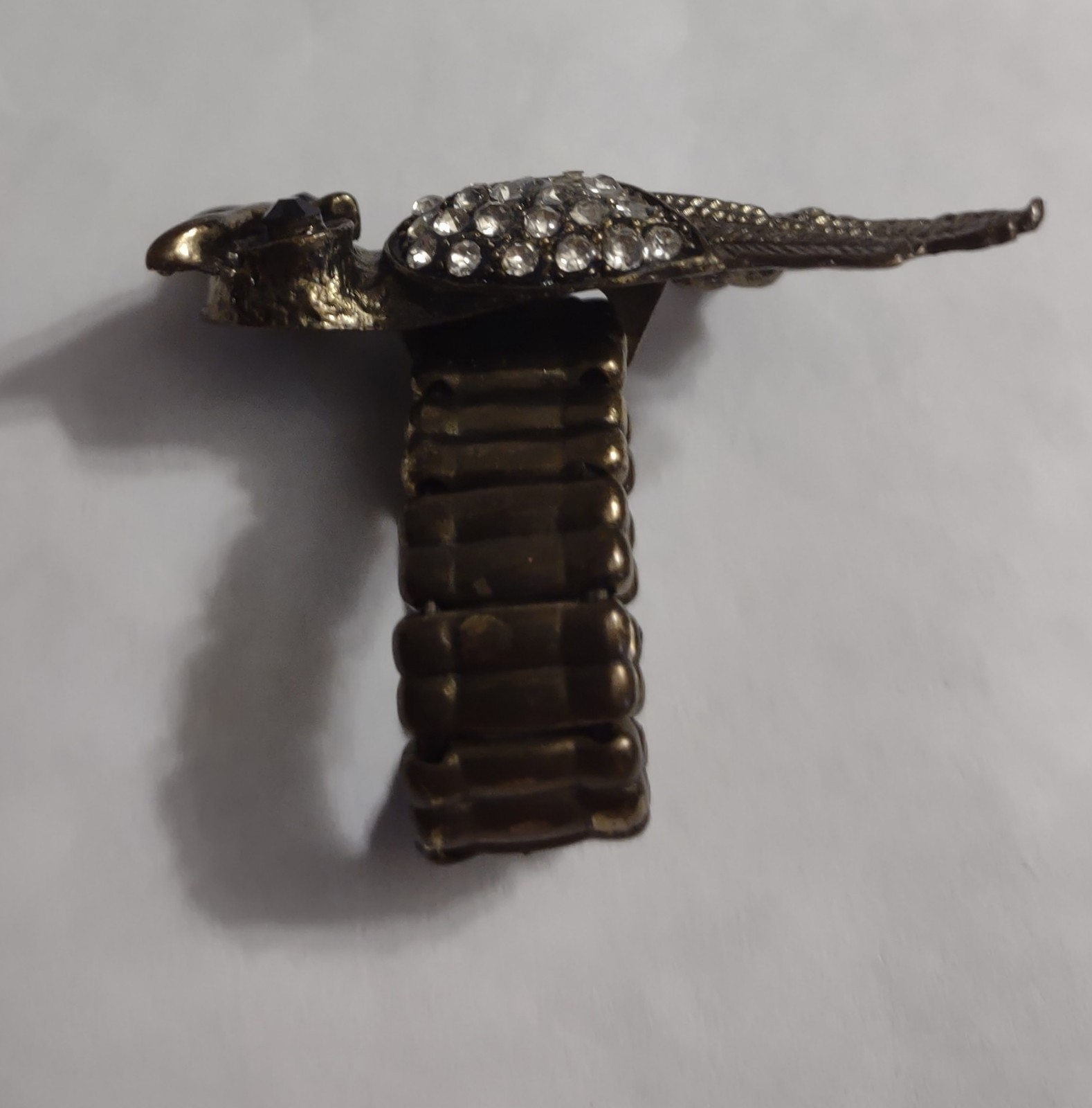 Vintage Owl Stretch Ring Rine Stones, Antique Gold Tone
