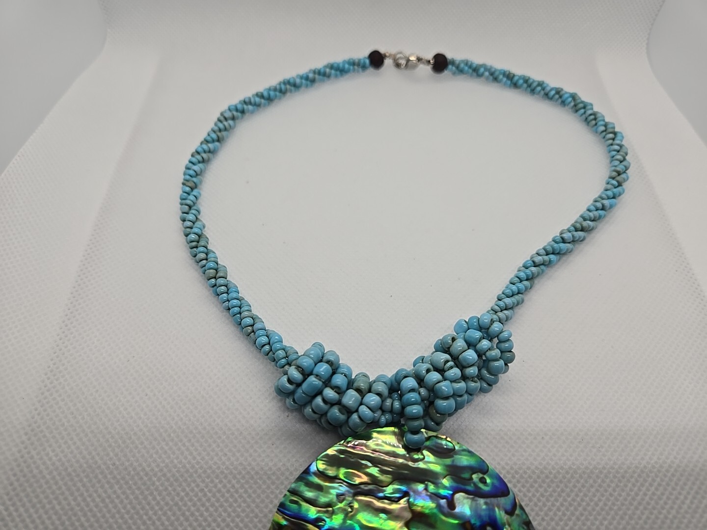 Lee Sands Pāua Abalone Shell Turquoise Blue Bead 17.5″ Necklace Pendant Signed
