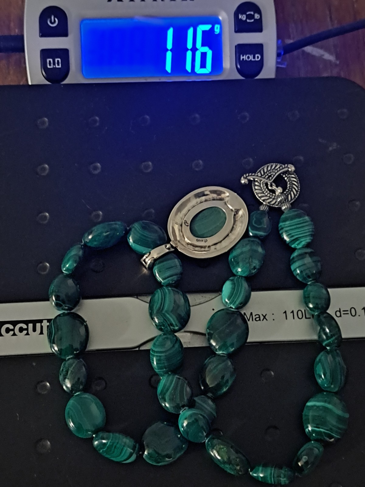 Vtg Carolyn Pollack 925 Sterling Silver Green Malachite Beaded Enhancer Necklace
