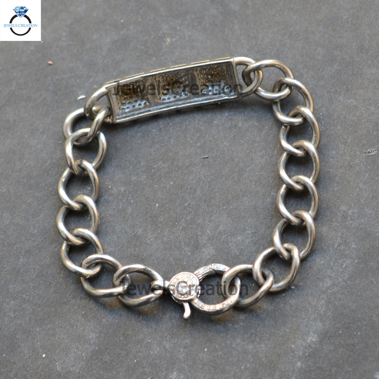 Pave Diamond Connector Link Chain Bracelet 925 Silver Jewelry Lobster Clasp Claw