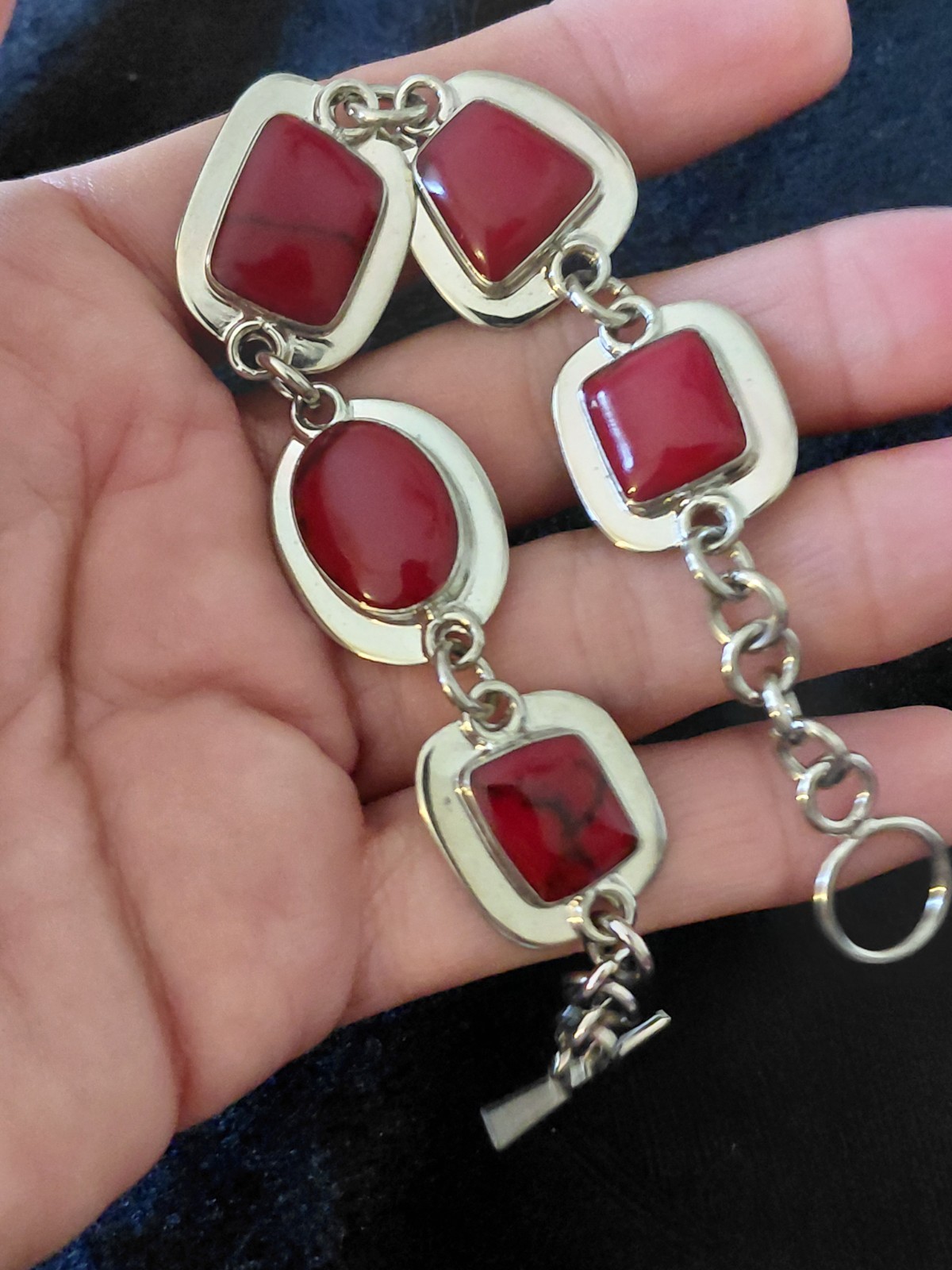 Taxco Vintage Signed ATI Mexico Sterling Silver Red Jasper Bracelet And Ring Set