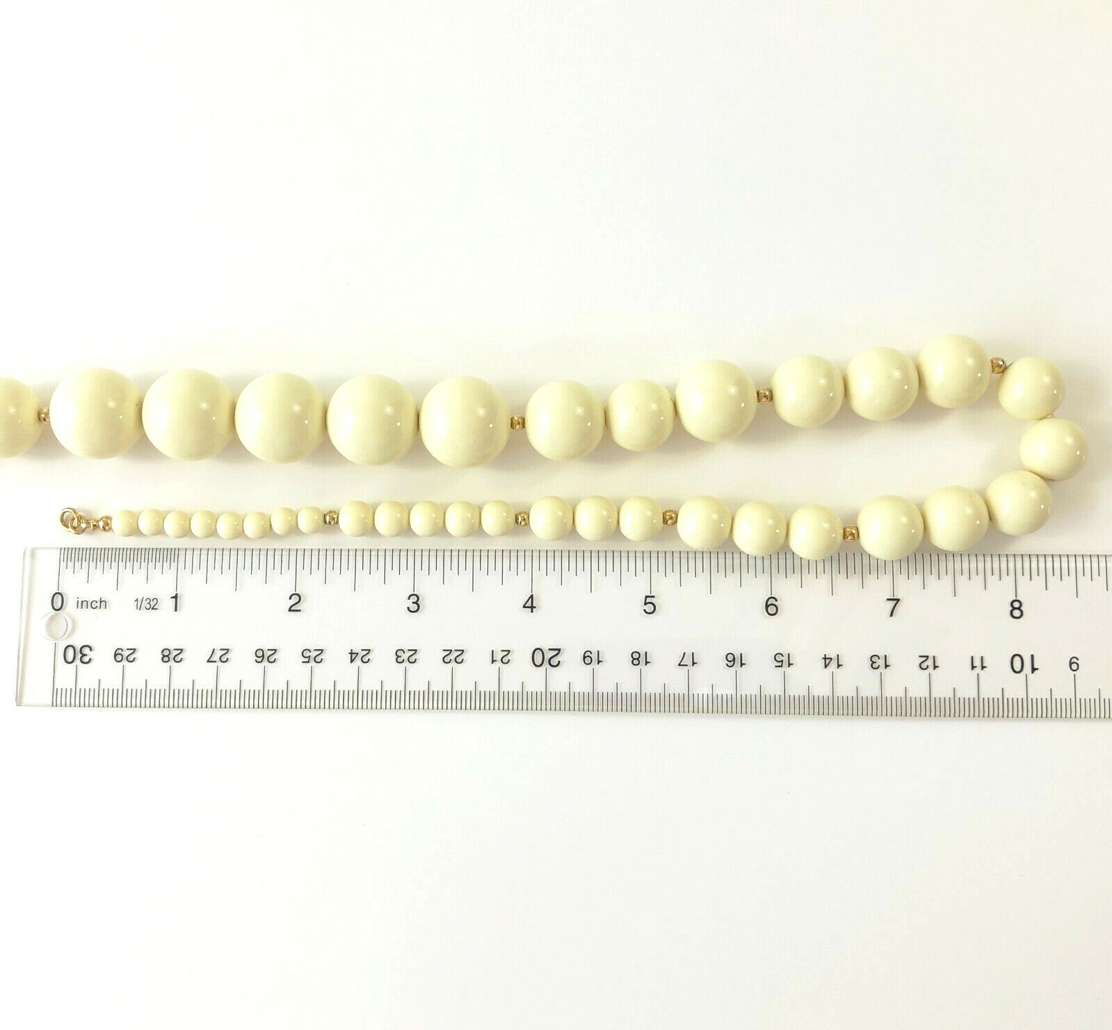Vintage Monet Signed Graduated Bead Necklace Cream Gold Tone Sister Clasp 31″