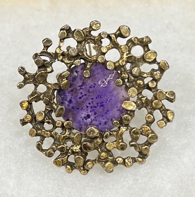 Zentall Brooch Brutalist Gold Tone Modern Abstract Signed
