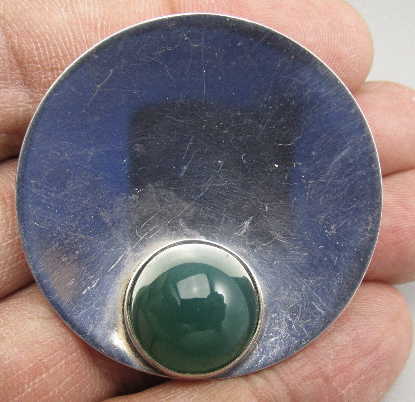 NIELS ERIK FROM DENMARK MODERNIST MCM STERLING CHRYSOPRASE BROOCH PIN