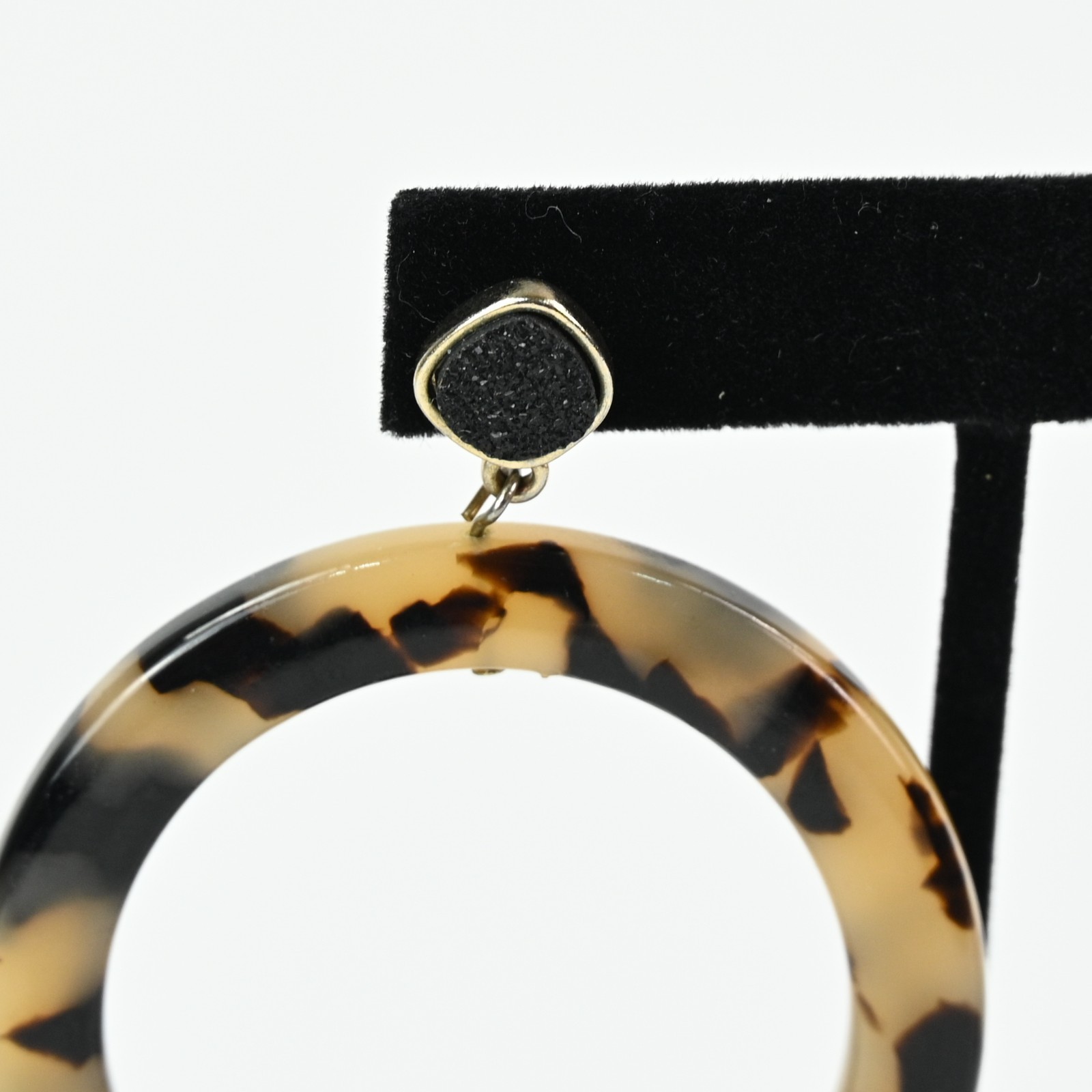 SugarFix Pierced Hoop Earrings Round Dangle Acrylic Tortoise Druzy Retro Glam