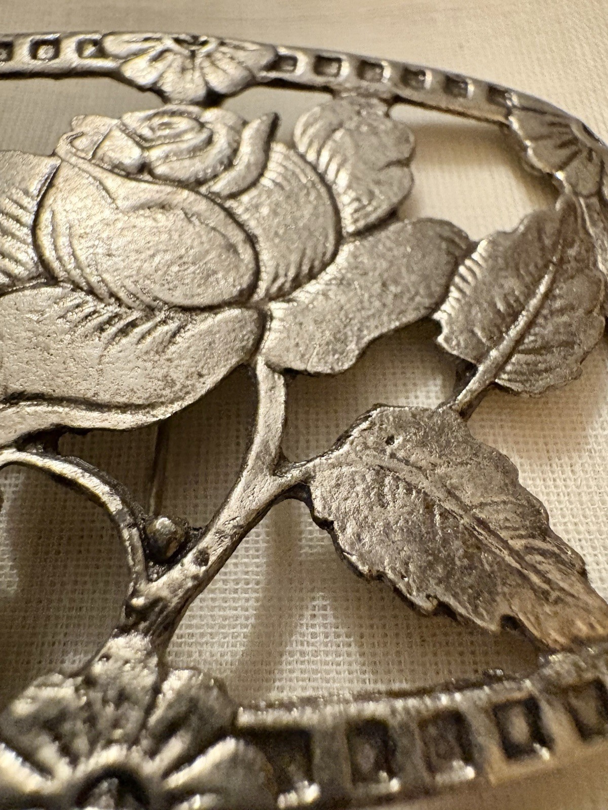 Vintage 1930s-1950s Openwork Rose Brooch – Floral Art Nouveau Revival – 26g