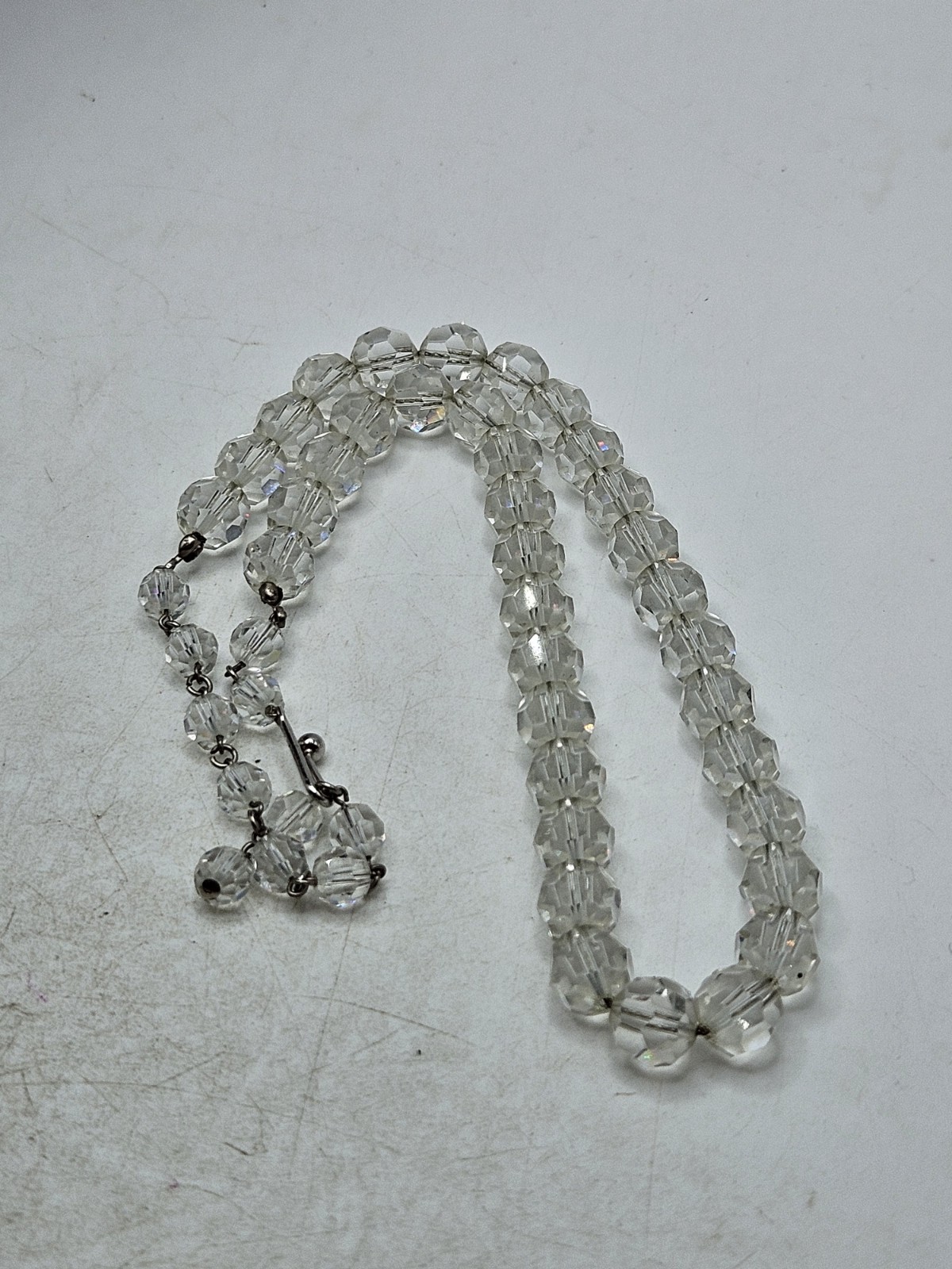 Vintage Faceted Rock Quartz Crystal Beaded Necklace, 16″ To 20″, Unsigned