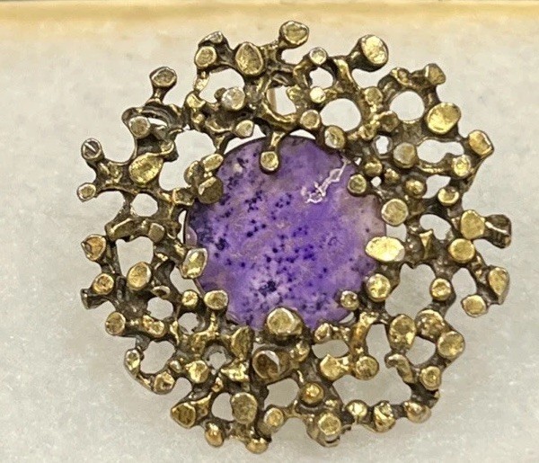 Zentall Brooch Brutalist Gold Tone Modern Abstract Signed
