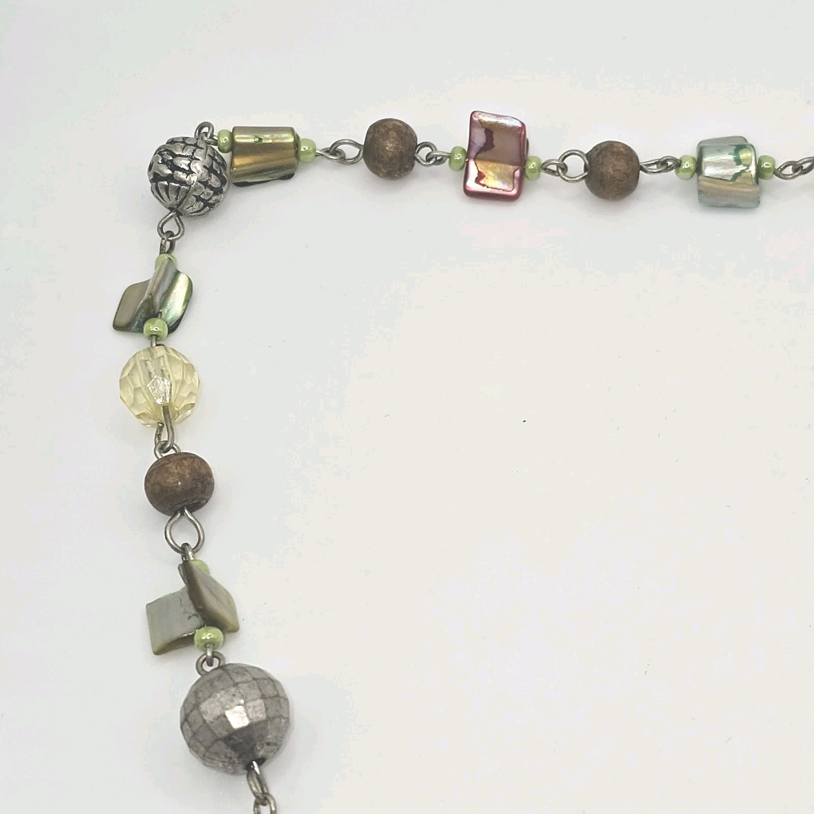Vintage Multicolor Dyed Shell And Silver Tone Beaded Necklace 25″