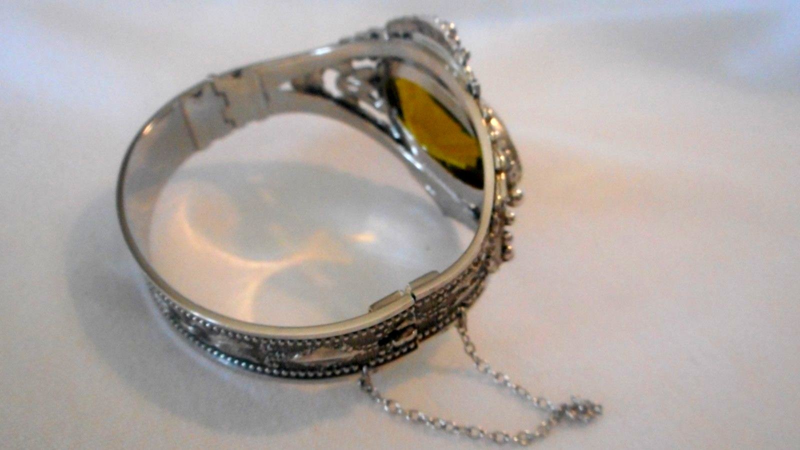 Whiting & Davis Bracelet Clear Very light Olive Green Oval Faceted Glass (AHB