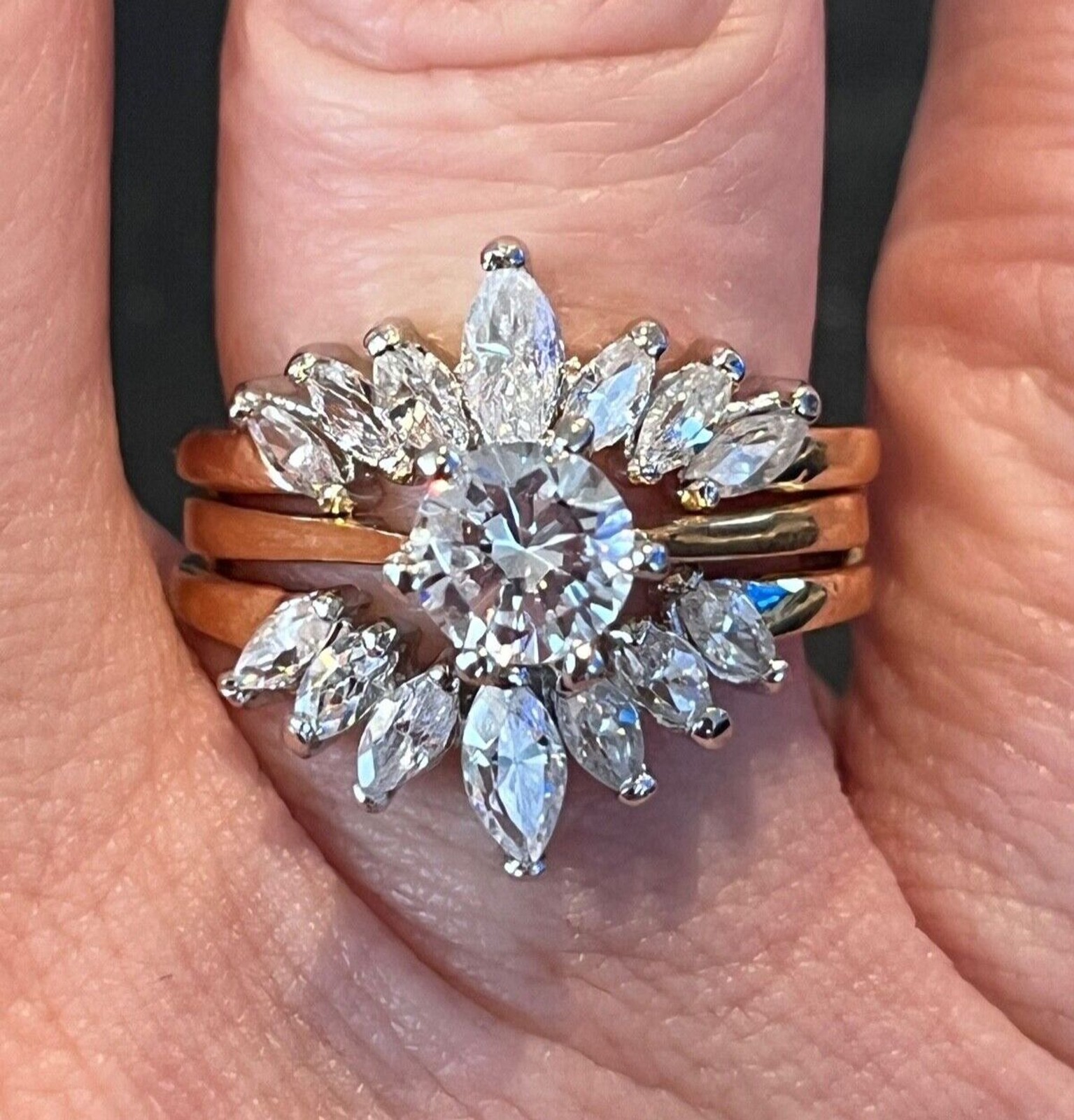 Vintage Wedding Ring Set Size 5 Cubic Zirconia 14K Gold Plate Mid-Century – 14F