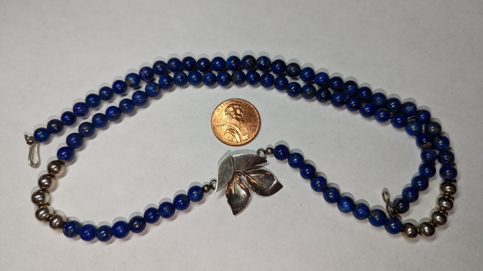 VINTAGE LAPIS LAZULI NECKLACE ABOUT 22 1/2″ LONG STERLING SILVER HALLMARKED