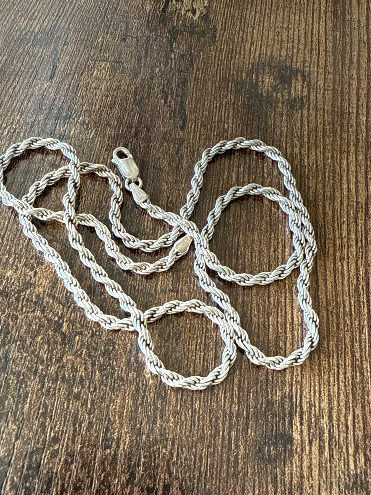 Twist Rope Chain Necklace Sterling Silver 925 22”L 3mmW Lobster Closure Italy Vi