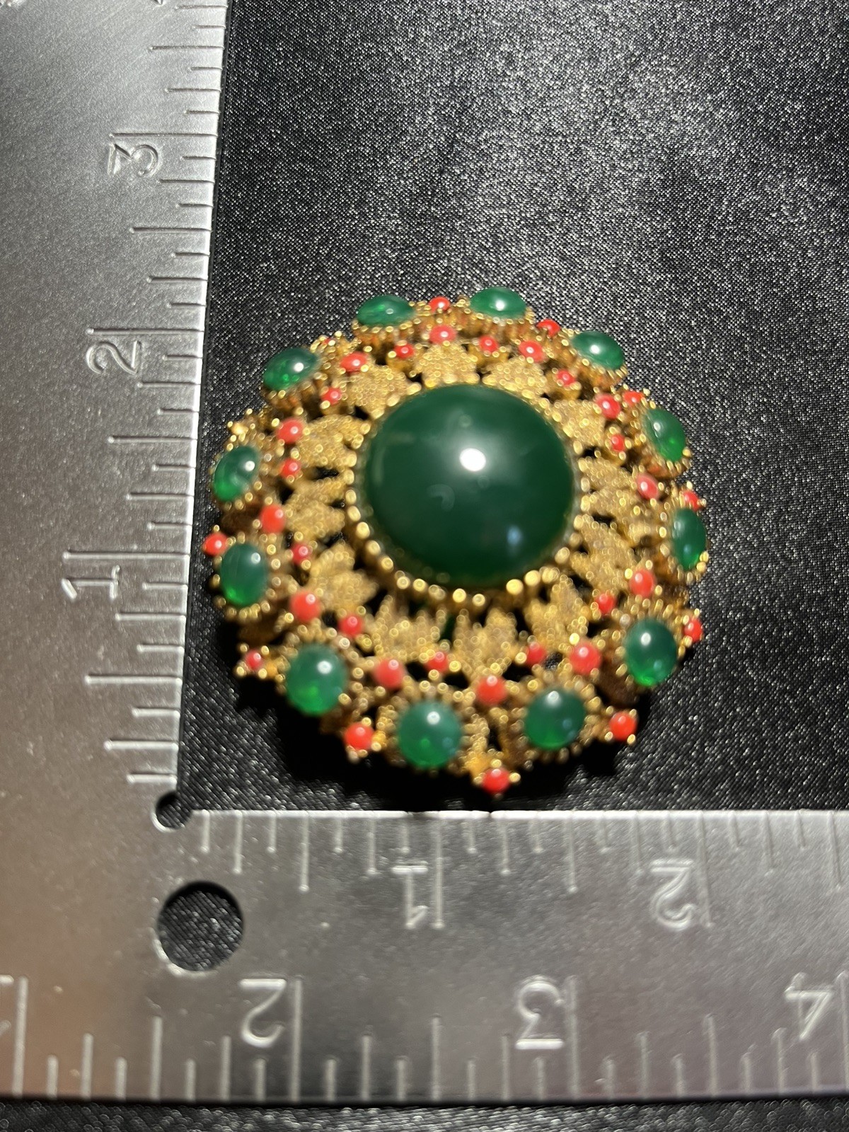 Vintage Signed SPHINX Gripoix Cabochon Peking Glass Brooch