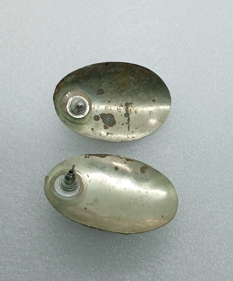Vintage Brutalist MCM Geometric Mixed Metal Estate Pierced Earrings #356