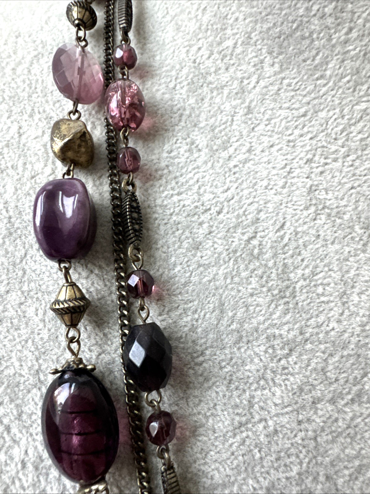 Plum Layer Victorian Revival chain Necklace Metal Jewelry Goth Glass Ceramic