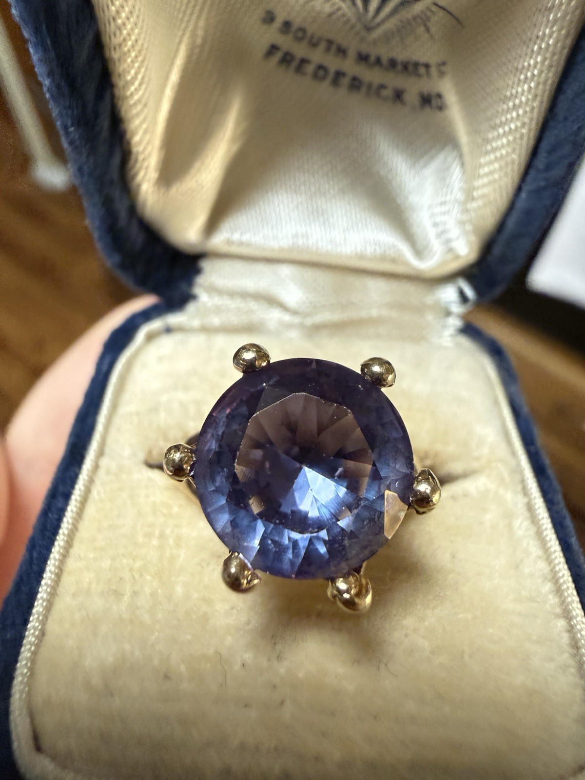 Vintage 14k Yellow Gold 4Ct+ Synthetic Color Change Sapphire Cocktail Ring Sz 7