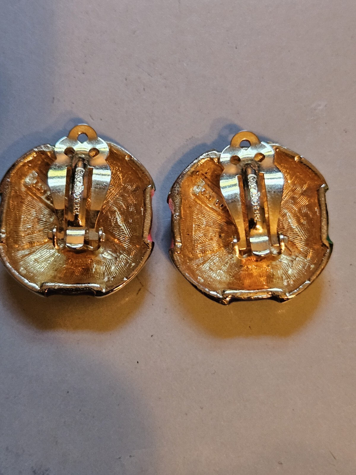 Vintage Gay Boyer Multi Color Enamel Gold Tone Clip On Earrings