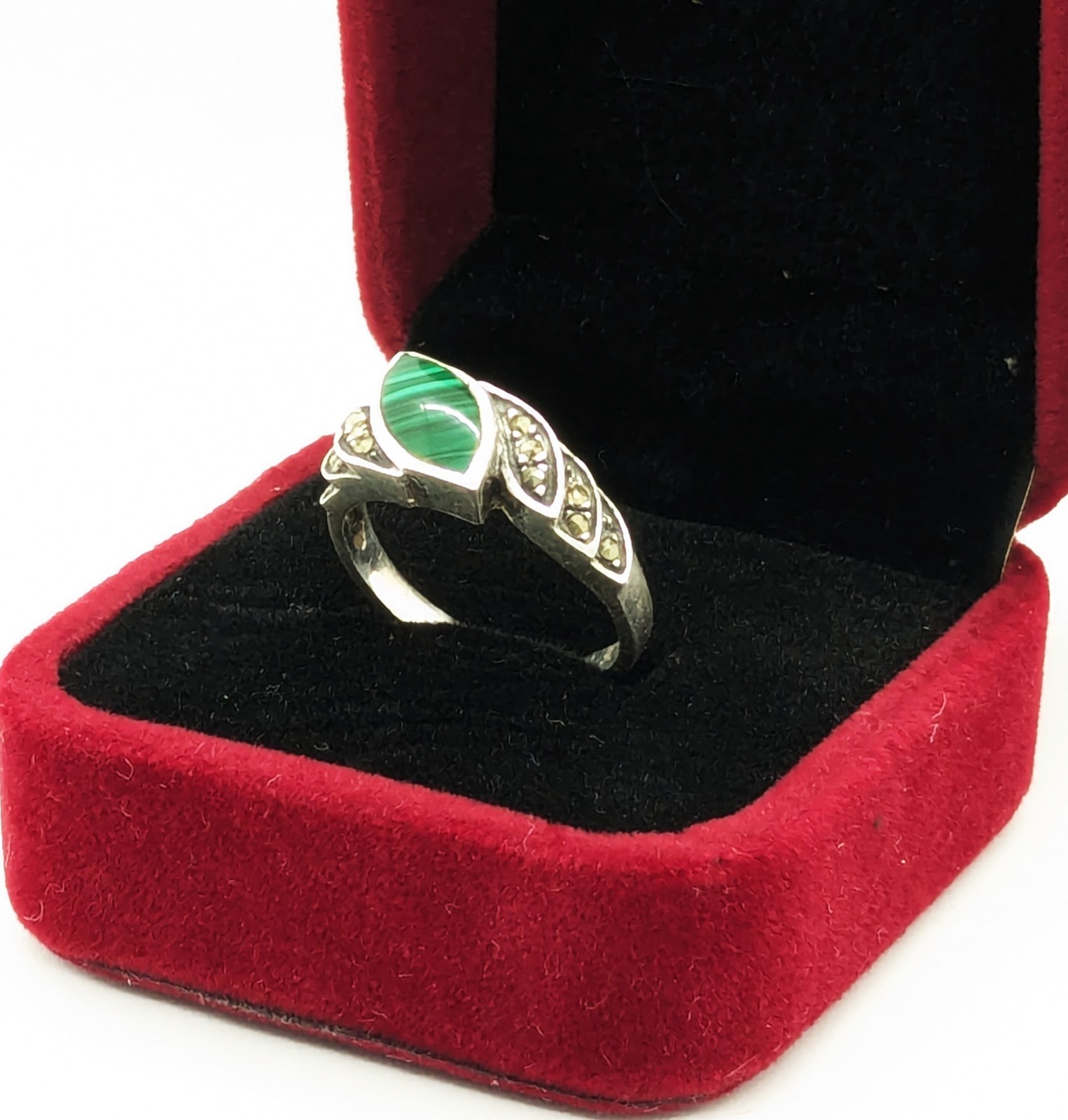 Vintage Elegant RING Silver 925 with Malachite stone -size: 7.25US (17.5mm)| #30