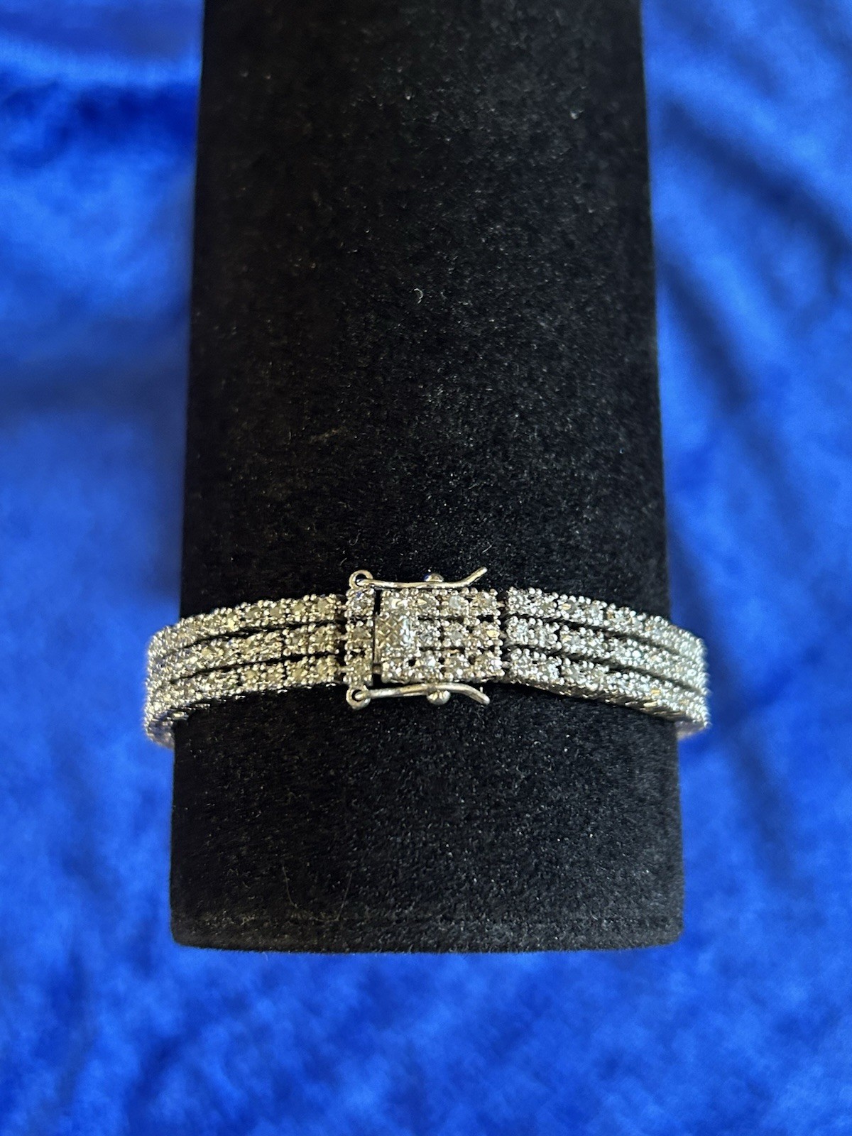 Vintage Sterling Silver Triple Strand Diamond Tennis Bracelet Size 6.75 Nice One