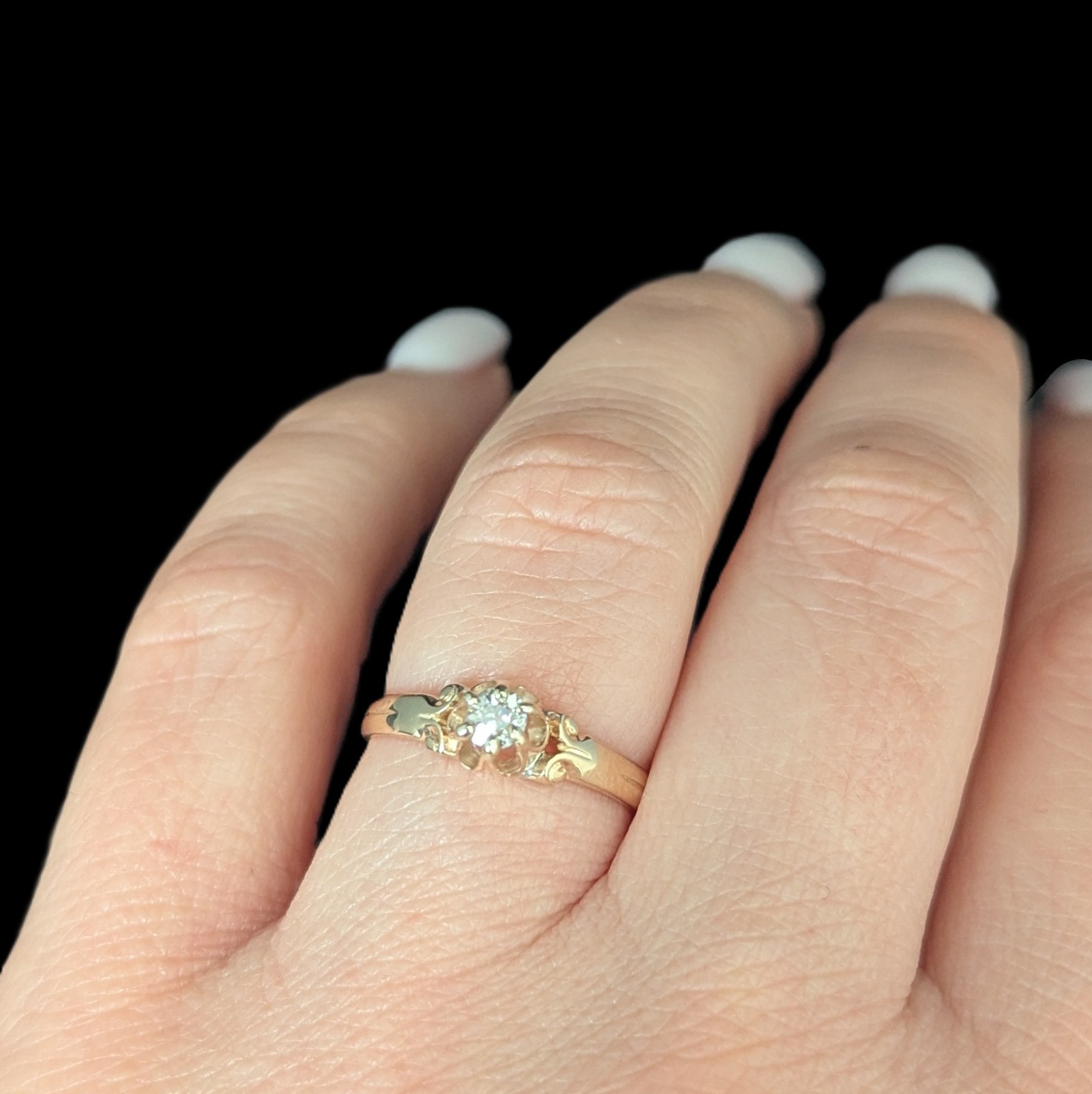 Vintage Old European Cut Diamond 14k Yellow Gold Ring by Lander Bros Engagement