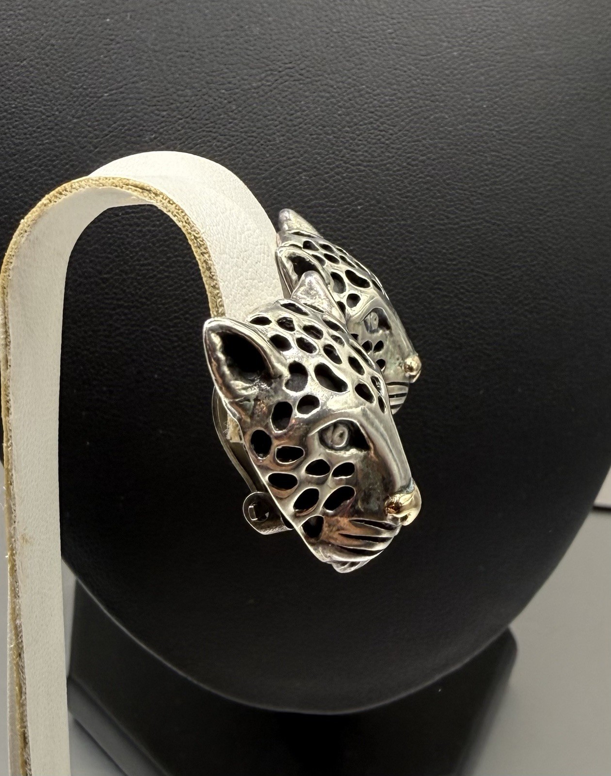 Dian Malouf Sterling Silver 925 & 14k Gold Leopard Head Clip on Earrings