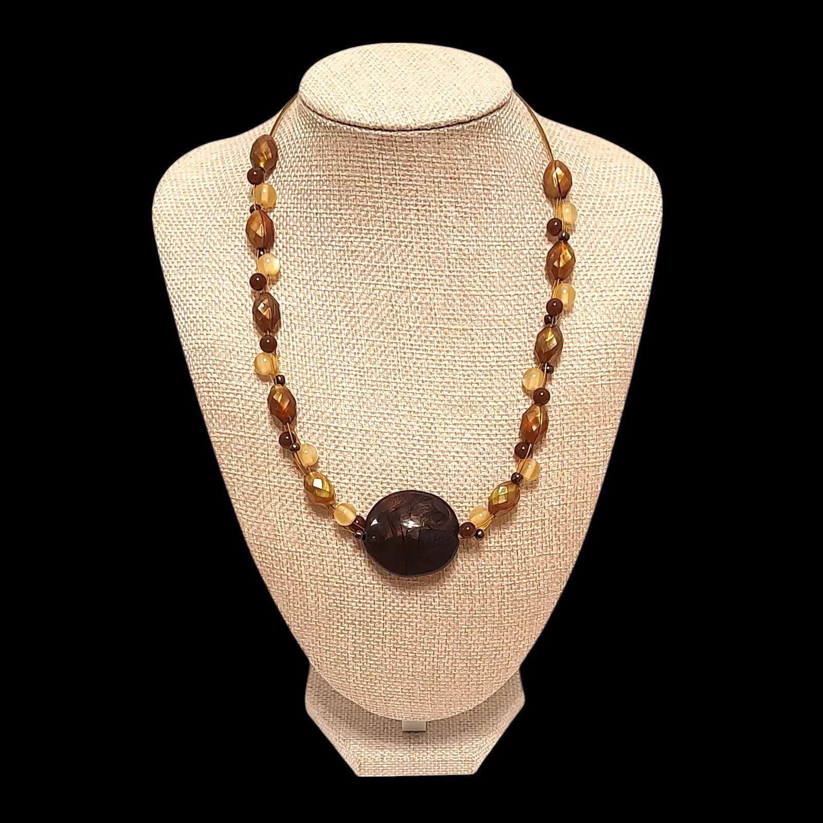 VTG Chunky Boho Natural Beaded Bohemian Earthy Statement Necklace 21″