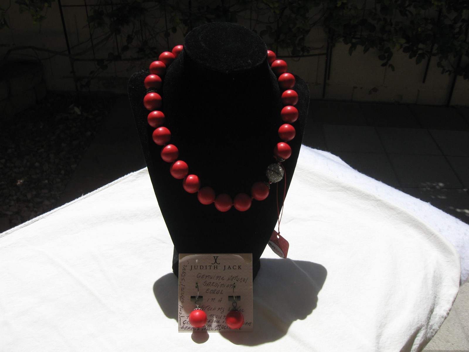 JUDITH JACK NEW NATURAL SARDINIAN 5/8″CORAL/STERLING/MARCASITE NECKLACE/EARRINGS