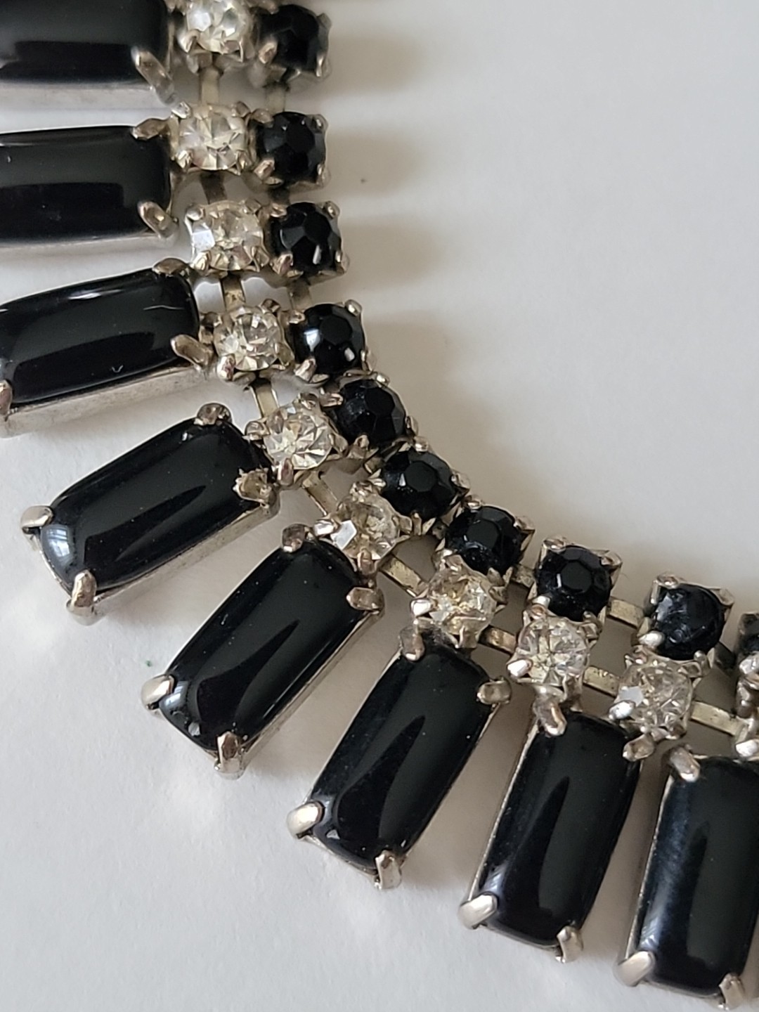 Vintage Juliana Style Black Clear Rhinestone Collar Necklace 13-15″L Read