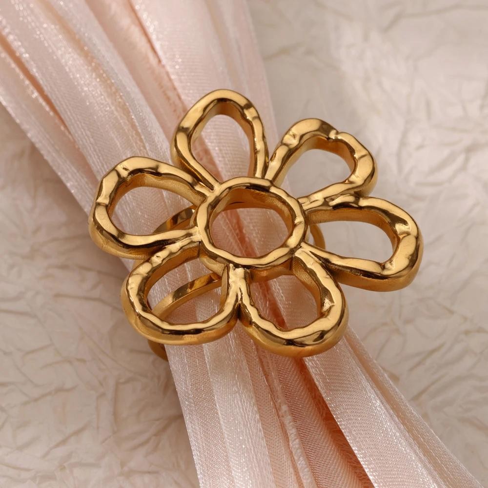 Vintage Geometric Flower Adjustable Ring Gold Plated 316l Stainless Steel Gift